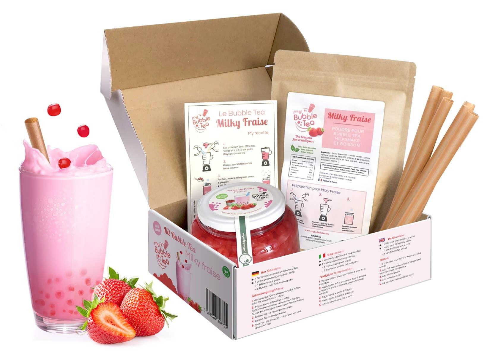 Bubble Tea Set mit milchigem Erdbeergeschmack für 8 Portionen - MYTEACOFFEE.COM | TEABALLS & Bubble Tea Online bestellen | Tee ohne Teebeutel | schnelle Lieferung
